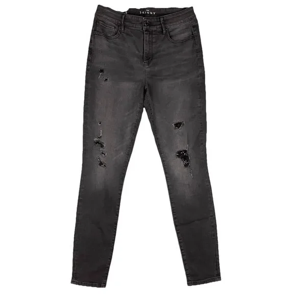 White House Black Market Black Sequined Distress High Rise Skinny Jeans Women 6 - Picture 1 of 7